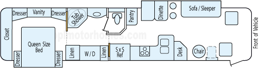 39' 2001 National RV Tradewinds Ltc 330hp Caterpillar w/2 Slides Floorplan