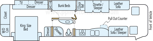 39' 2013 Coachmen Cross Country 340hp Cummins w/2 Slides - Bunk House Floorplan