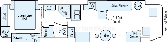 39' 2007 Winnebago Tour 400hp Cummins w/4 Slides Floorplan