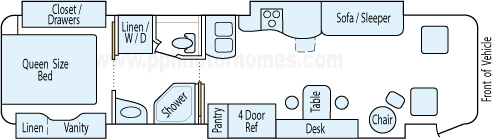 36' 2005 Winnebago Vectra 350hp Caterpillar w/4 Slides Floorplan