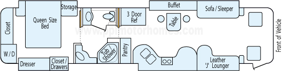 42' 2005 Holiday Rambler Imperial 400hp Cummins w/4 Slides Floorplan
