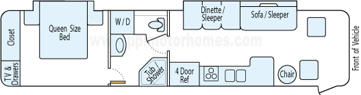 38' 2002 Fleetwood Discovery 330hp Caterpillar w/2 Slides Floorplan