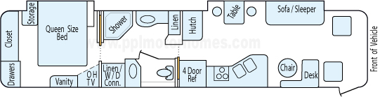 39' 2002 Winnebago Journey 330hp Caterpillar w/2 Slides Floorplan