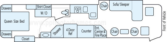 39' 2001 Mountainhigh Coachworks Summit 330hp Cummins w/2 Slides Floorplan