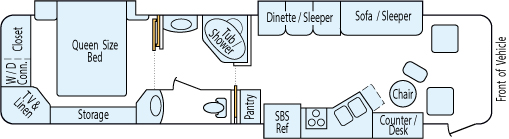 37' 2003 National Tropi-Cal 330hp Caterpillar w/3 Slides Floorplan