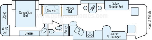 39' 2002 Holiday Rambler Endeavor 330hp Cummins w/3 Slides Floorplan