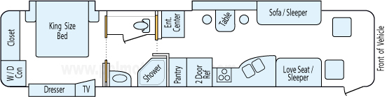 39' 2008 Damon Astoria Pacific 340hp Cummins w/3 Slides Floorplan
