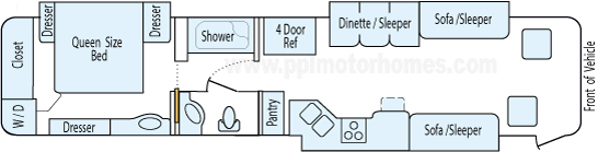40' 2005 Tiffin Phaeton 350hp Cummins w/3 Slides Floorplan