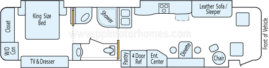 43' 2009 Four Winds Mandalay Presidio 360hp Cummins w/4 Slides Floorplan