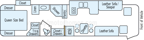 37' 2000 Western RV Alpine Coach 330hp Cummins w/2 Slides Floorplan