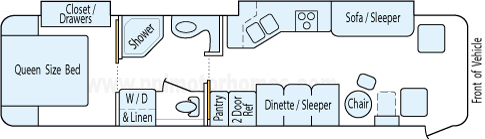 35' 2004 Winnebago Journey 330hp Caterpillar w/2 Slides Floorplan