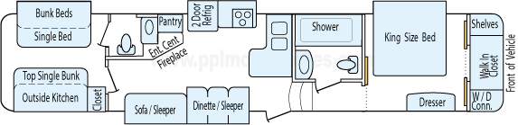 44' 2014 Forest River Sandpiper w/4 Slides - Bunk House Floorplan