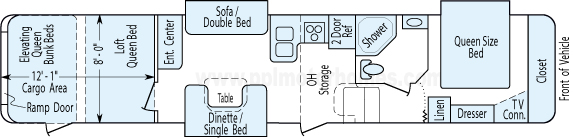 42' 2008 Heartland Cyclone w/3 Slides & Generator - Toy Hauler Floorplan