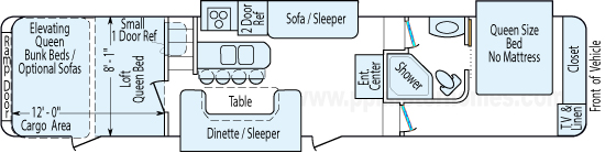 42' 2009 K-Z Inferno w/3 Slides & Generator - Toy Hauler - Bunk House Floorplan