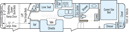 41' 2010 Heartland Rv's Cyclone w/3 Slides & Generator - Toy Hauler - Bunk House Floorplan