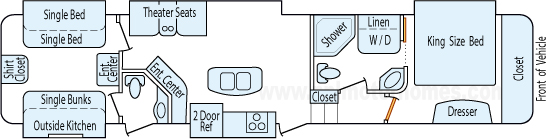 41' 2015 Open Range 3x w/5 Slides - Bunk House Floorplan