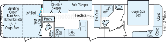 39' 2011 Keystone Fuzion Touring w/2 Slides & Generator - Toy Hauler Floorplan