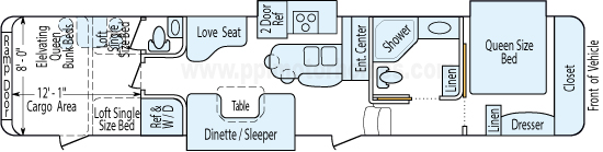 42' 2009 Heartland Cyclone w/3 Slides & Generator - Toy Hauler - Bunk House Floorplan