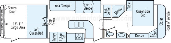 43' 2006 K-Z New Vision Sportster w/3 Slides & Generator - Toy Hauler Floorplan