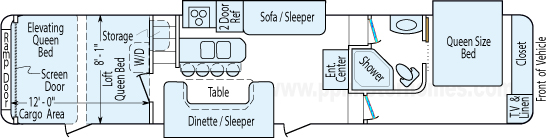 42' 2008 K-Z Inferno w/3 Slides - Toy Hauler Floorplan