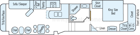 38' 2009 Foret River Sandpiper w/3 Slides Floorplan
