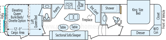 43' 2016 Heartland Road Warrior w/3 Slides & Generator - Toy Hauler Floorplan