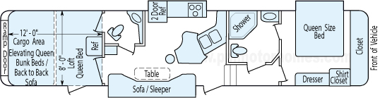 41' 2010 Keystone Raptor w/3 Slides & Generator - Toy Hauler Floorplan