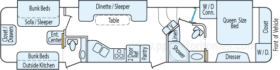 39' 2014 Open Range Mesa Ridge w/4 Slides - Bunk House Floorplan