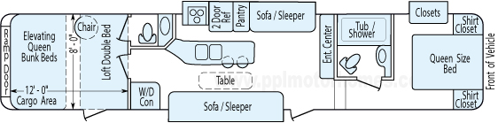 42' 2014 Dutchmen Voltage w/3 Slides & Generator - Toy Hauler - Bunk House Floorplan