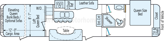 43' 2009 K-Z Inferno w/3 Slides & Generator - Toy Hauler Floorplan