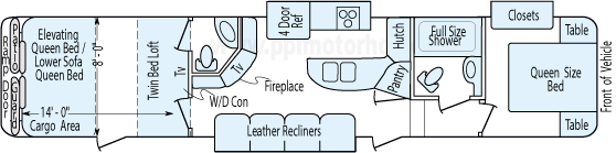 40' 2016 Dutchmen Voltage w/3 Slides & Generator - Toy Hauler Floorplan