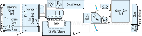 42' 2009 K-Z Inferno w/3 Slides Floorplan