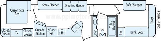 39' 2014 Forest River Wildcat w/3 Slides - Bunk House Floorplan