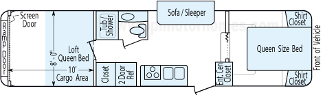 32' 2008 K-Z Sportsmen Sportster w/Slide - Toy Hauler Floorplan