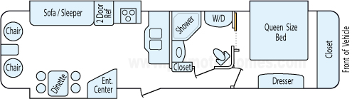 36' 2010 Open Range RV Journeyer w/3 Slides Floorplan