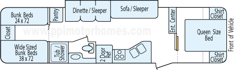 33' 2015 Forest River/Palomino Solaire w/Slide - Bunk House Floorplan