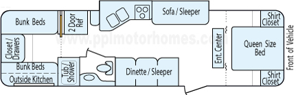 30' 2013 Keystone Bullet Ultra Lite w/Slide - Bunk House Floorplan