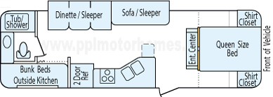 30' 2014 R-Vision By Navistar Trail Lite Trek w/Slide - Bunk House Floorplan