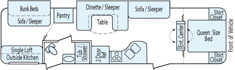 36' 2012 Heartland Wilderness w/2 Slides - Bunk House Floorplan