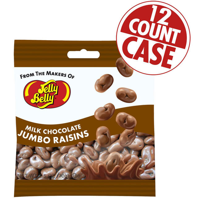 Milk Chocolate Jumbo Raisins  - 2.5 oz Bags - 12-count Case