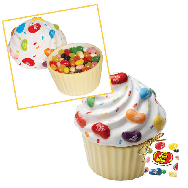 Ceramic Cupcake Candy Dish with 20 Assorted Jelly Bean Flavors Mix - 8-Count Case