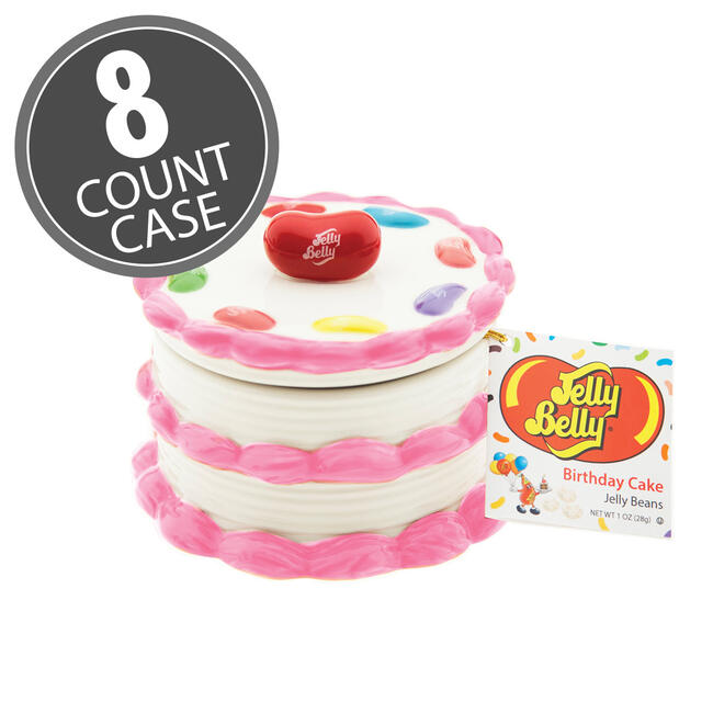 Birthday Cake Candy Dish with Birthday Cake Jelly Beans - 8 Count Case