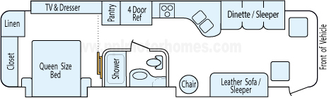 35' 2011 Winnebago Journey 340hp Cummins w/3 Slides Floorplan