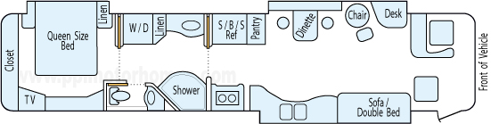 45' 2003 Country Coach Affinity 505hp Caterpillar w/3 Slides Floorplan