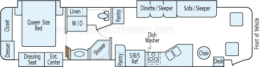 39' 2004 Fleetwood Discovery 330hp Caterpillar w/4 Slides Floorplan