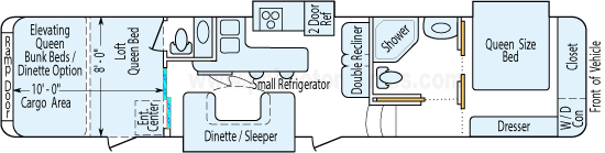 40' 2009 Heartland Cyclone w/3 Slides & Generator  - Toy Hauler - Bunk House Floorplan