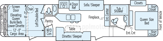 43' 2013 Dutchmen Voltage w/3 Slides & Generator  - Toy Hauler - Bunk House Floorplan