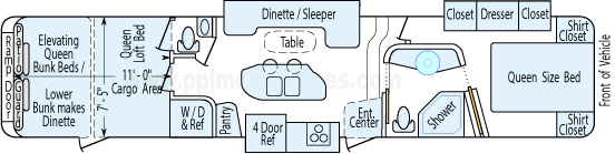 42' 2013 Dutchmen Voltage Bath & Half w/3 Slides & Generator  - Toy Hauler - Bunk House Floorplan