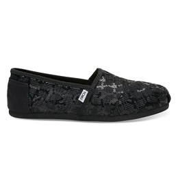 Toms Women's Black Sequin Glitz Seasonal Classic Slip-on Shoes