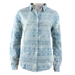 Dylan Women's Eyelet Lace Embroidered Denim Long Sleeve Shirt